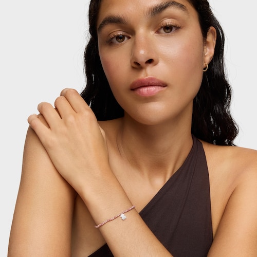 Pulsera elástica con ópalo rosa y oso de plata TOUS Motivos