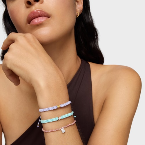Pulsera elástica con ópalo rosa y oso de plata TOUS Motivos