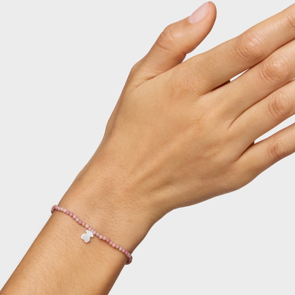 Elastic Bracelet with pink opal and silver bear TOUS Motifs