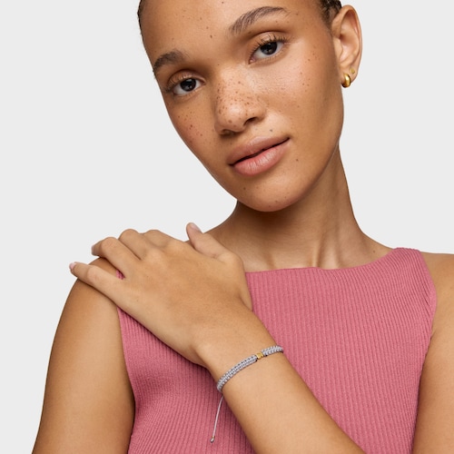 Pulseira urso com banho de ouro de 18 K sobre prata e nylon cinzento TOUS Motivos