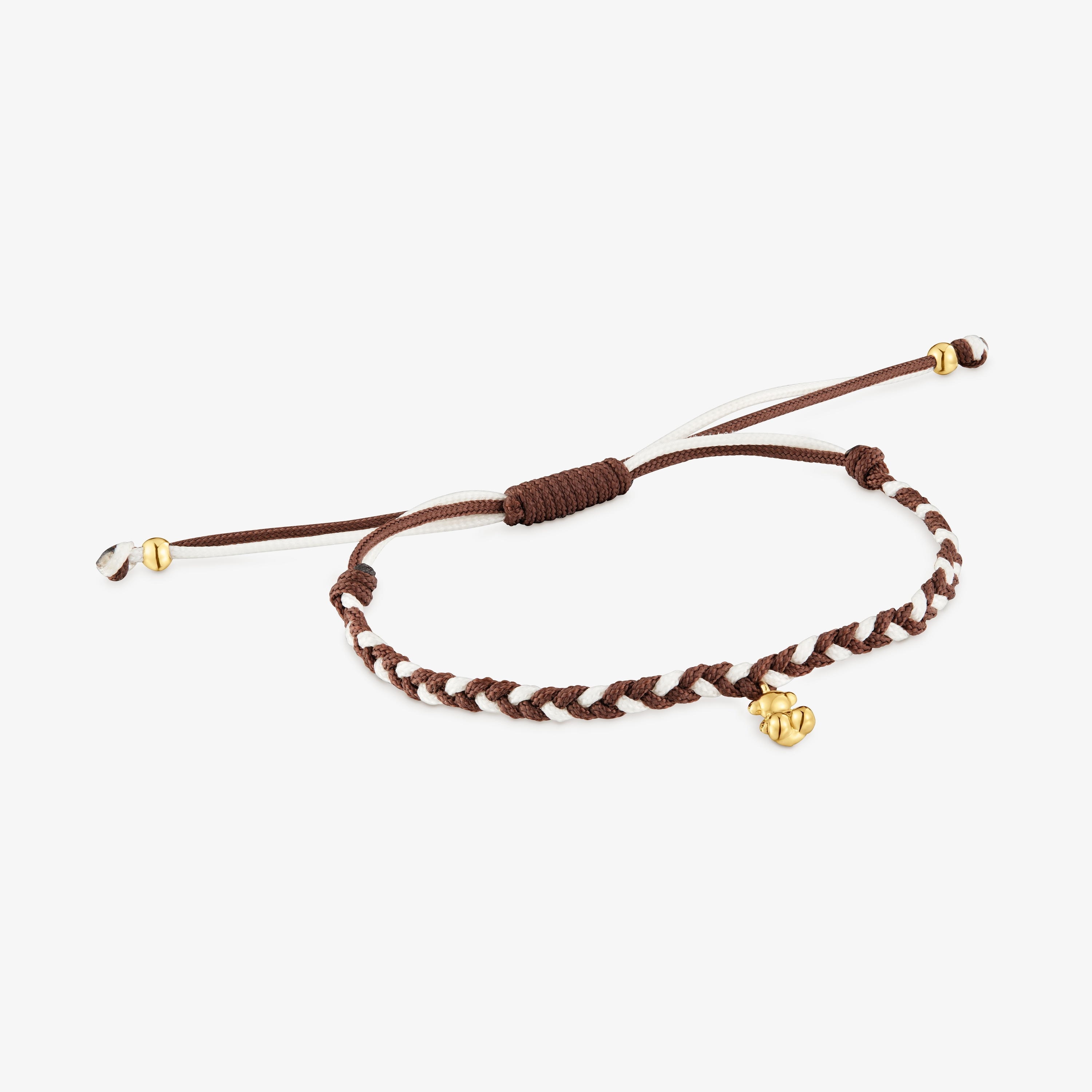   ブラウンブレスレット Bear Bracelet with 18K gold vermeil and brown nylon TOUS Motifs | TOUS
