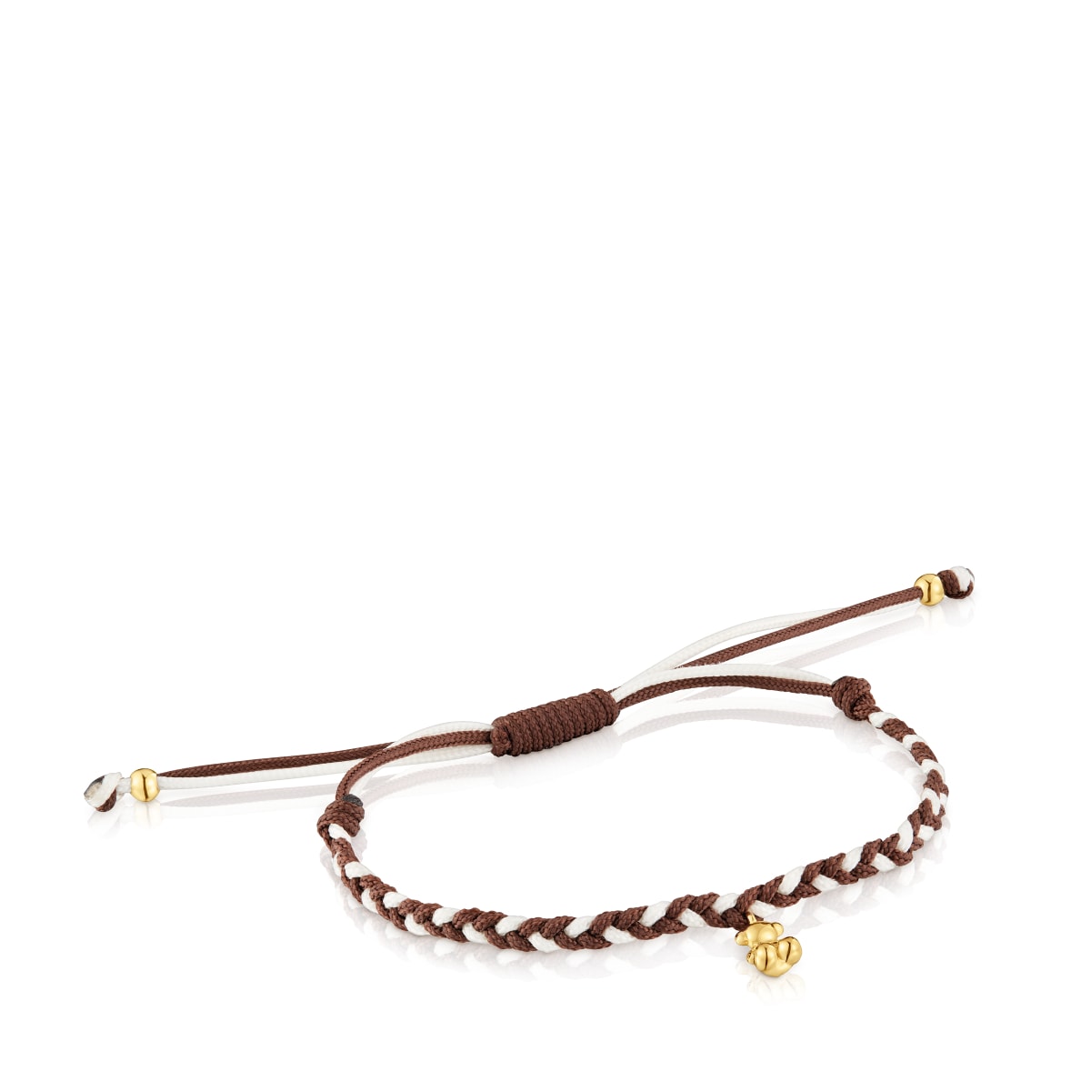 Tous - Pulsera Oso Con Baño De Oro 18 Kt Sobre Plata Y Nylon Marrón Tous Motivos - Dorado