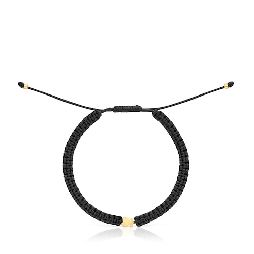 Pulsera oso con baño de oro 18 kt sobre plata y nylon negro TOUS Motivos