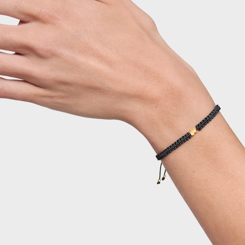 Pulsera oso con baño de oro 18 kt sobre plata y nylon negro TOUS Motivos
