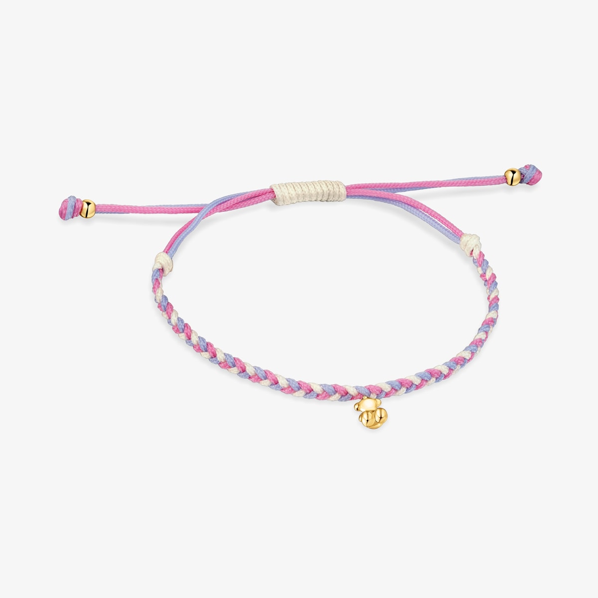 Tous - Pulsera Oso Con Baño De Oro 18 Kt Sobre Plata Y Nylon Rosa/Blanco Tous Motivos - Rosa