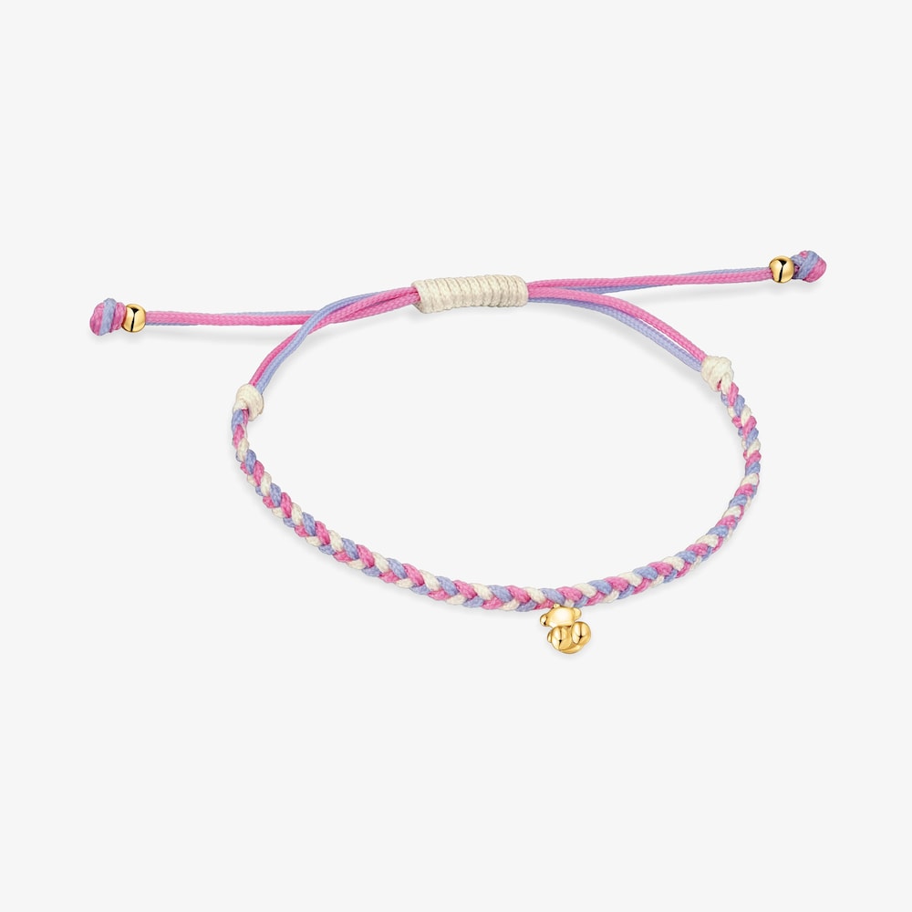 Pulseira urso com banho de ouro de 18&nbsp;K sobre prata e nylon rosa/branco TOUS Motivos
