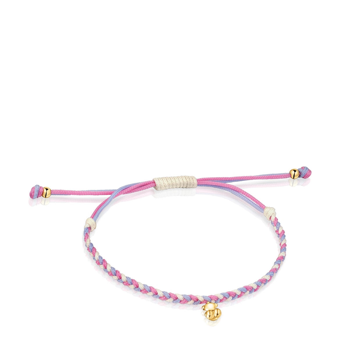 Tous - Pulsera Oso Con Baño De Oro 18 Kt Sobre Plata Y Nylon Rosa/Blanco Tous Motivos - Dorado