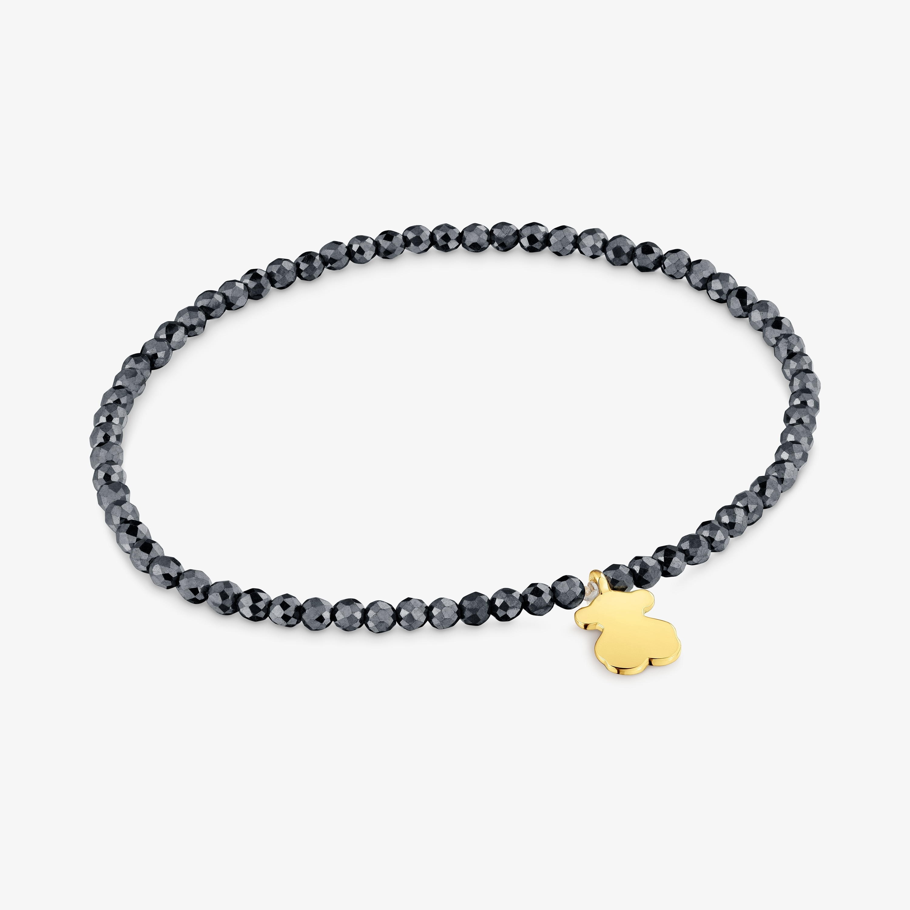 Elastic Bracelet with hematite and bear with 18K gold vermeil TOUS Motifs