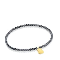 Elastic Bracelet with hematite and bear with 18kt gold plating over silver TOUS Motifs