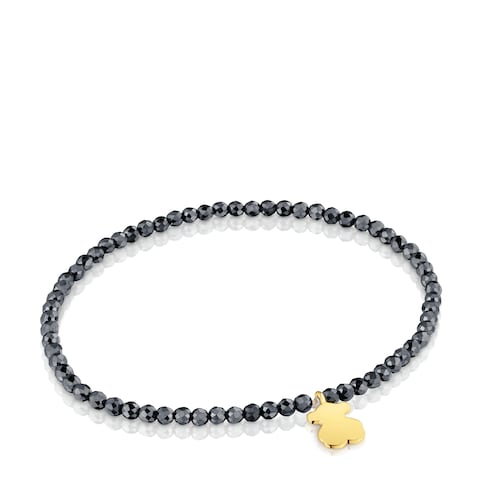 Pulsera elástica con hematita y oso con baño de oro 18 kt sobre plata TOUS Motivos