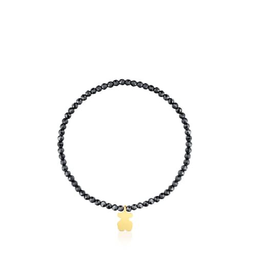 Pulsera elástica con hematita y oso con baño de oro 18 kt sobre plata TOUS Motivos