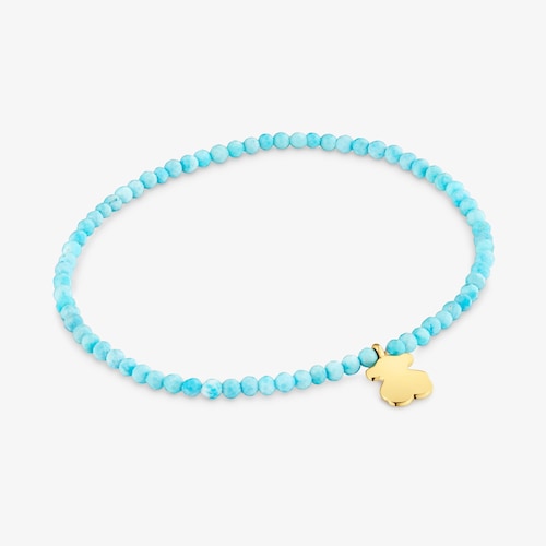 Pulsera el&aacute;stica con magnesia azul y oso con ba&ntilde;o de oro 18 kt sobre plata TOUS Motivos