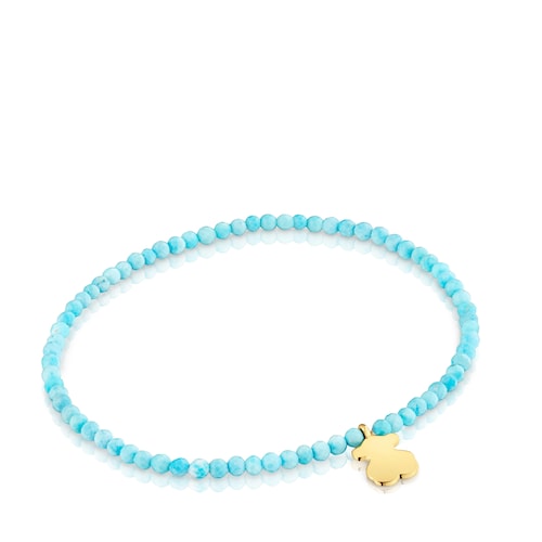 Elastic Bracelet with blue howlite and bear with 18kt gold plating over silver TOUS Motifs