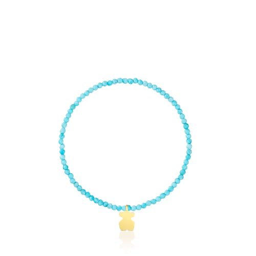 Elastic Bracelet with blue howlite and bear with 18kt gold plating over silver TOUS Motifs