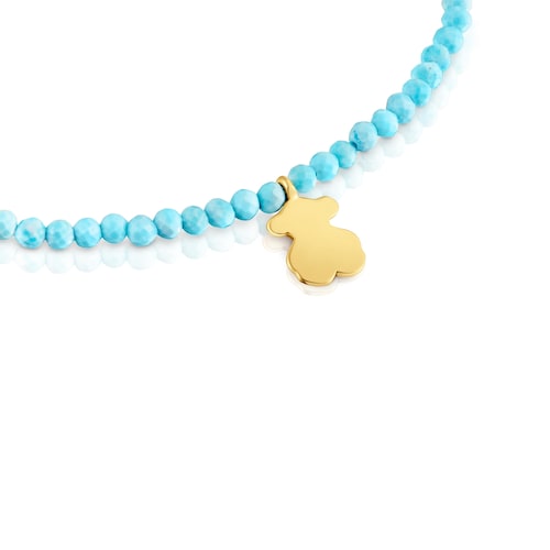 Elastic Bracelet with blue howlite and bear with 18kt gold plating over silver TOUS Motifs