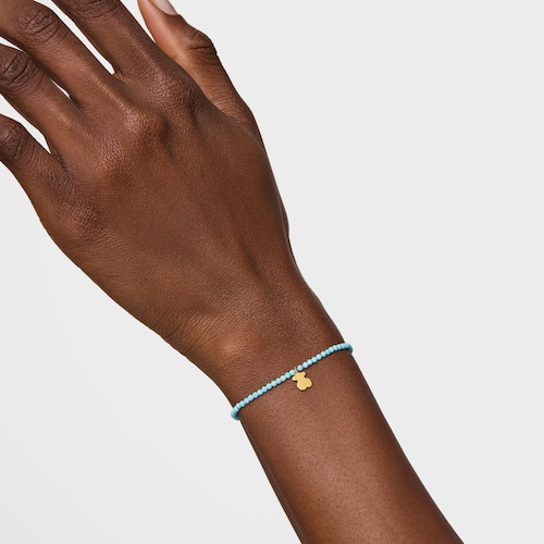 Elastic Bracelet with blue howlite and bear with 18kt gold plating over silver TOUS Motifs