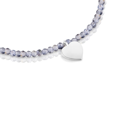 Bransoletka elastyczna z iolitami i srebrnym sercem TOUS Motifs