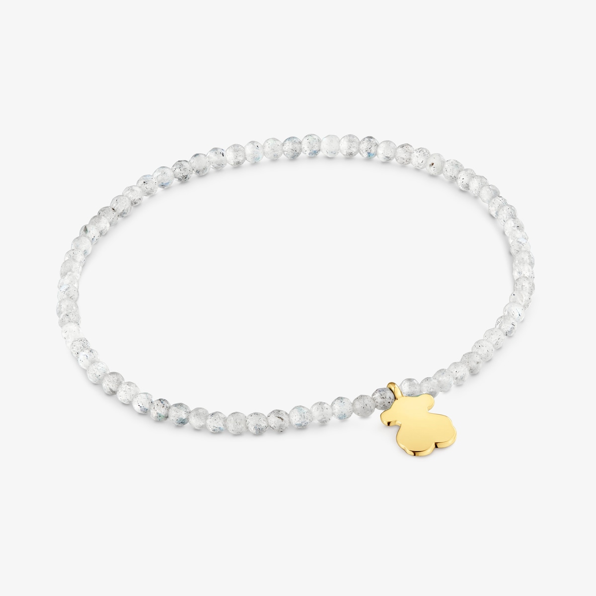 Tous - Pulsera Elástica Con Labradorita Gris Y Oso Con Baño De Oro 18 Kt Sobre Plata Tous Motivos - Gris