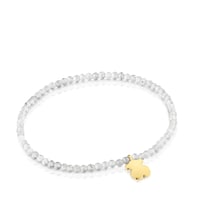 Elastic Bracelet with gray labradorite and bear with 18kt gold plating over silver TOUS Motifs