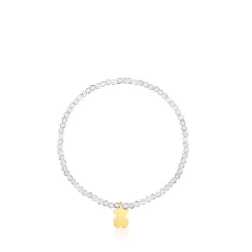 Elastic Bracelet with gray labradorite and bear with 18kt gold plating over silver TOUS Motifs