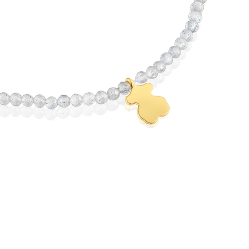 Elastic Bracelet with gray labradorite and bear with 18kt gold plating over silver TOUS Motifs