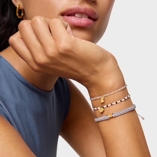 Elastic Bracelet with gray labradorite and bear with 18kt gold plating over silver TOUS Motifs