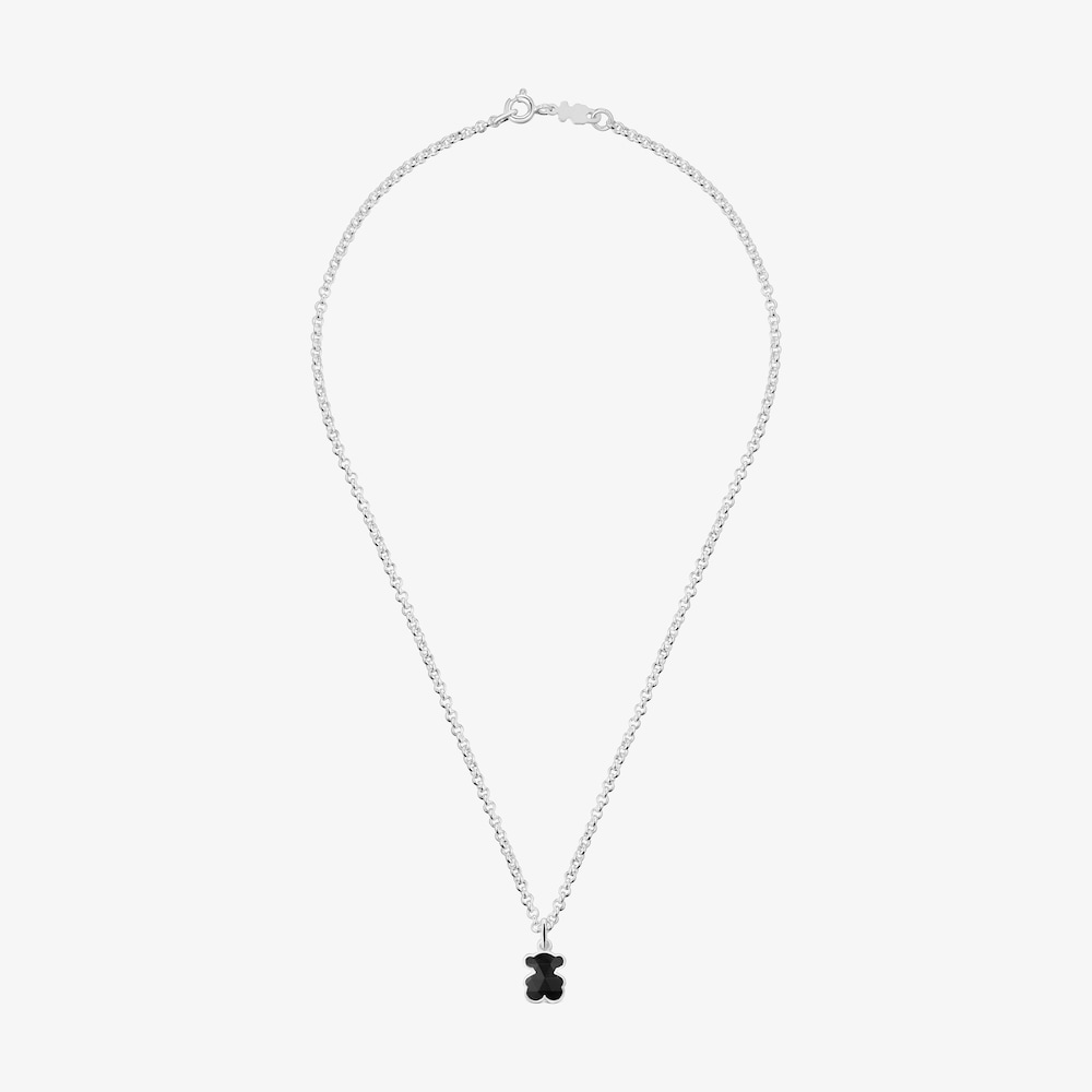 Kr&oacute;tki naszyjnik ze srebra z motywem misia z onyksu TOUS Icon Color