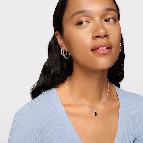 Collar corto de plata y motivo oso en ónix Icon Color