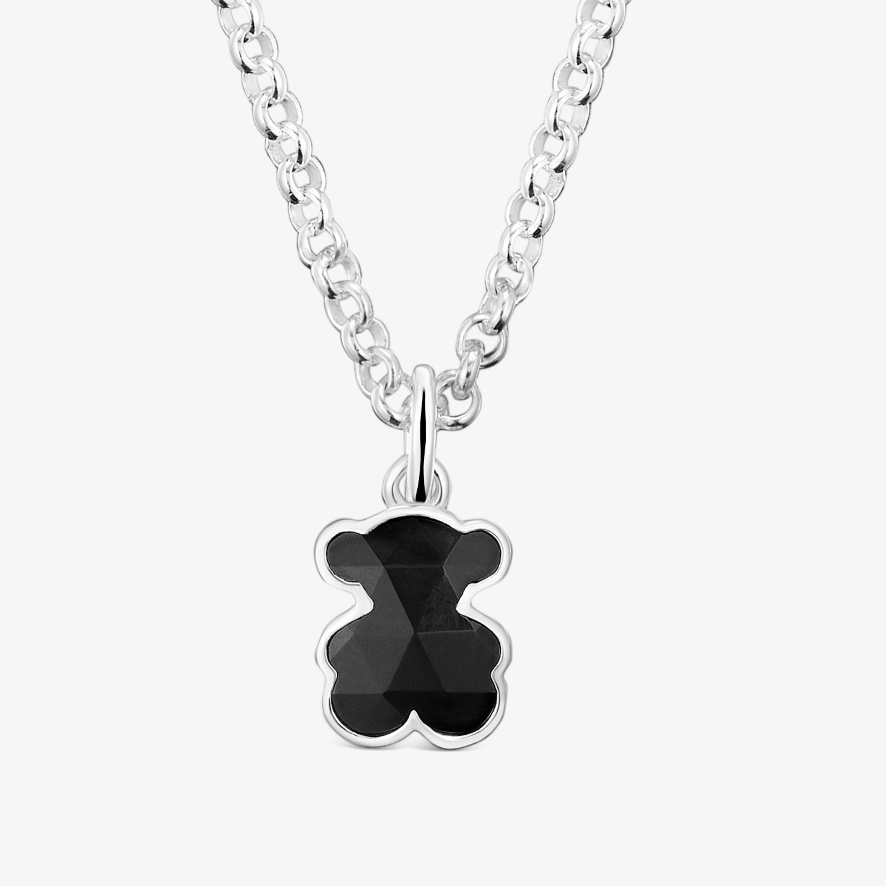 Short silver Necklace with onyx bear motif TOUS Icon Color | TOUS