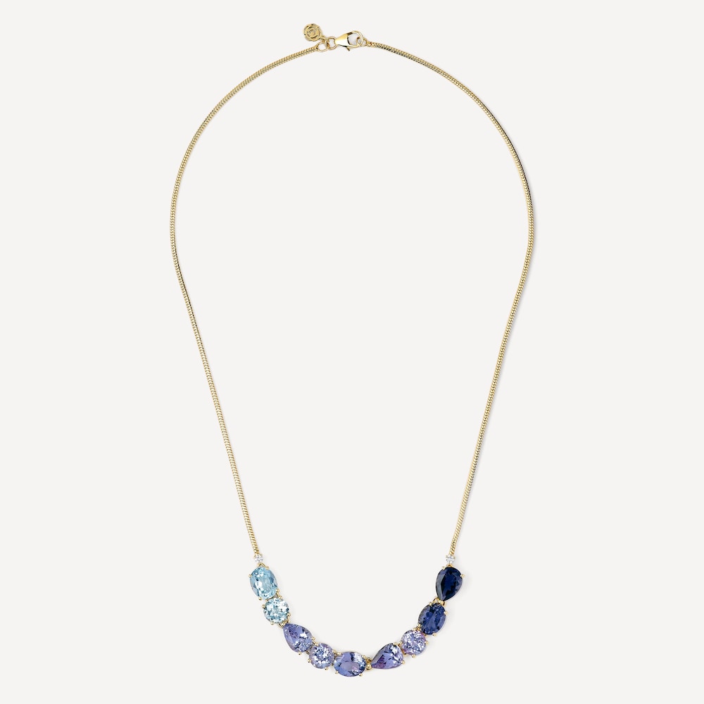 Złoty Naszyjnik z niebieskimi kamieniami szlachetnymi i diamentami TOUS ATELIER