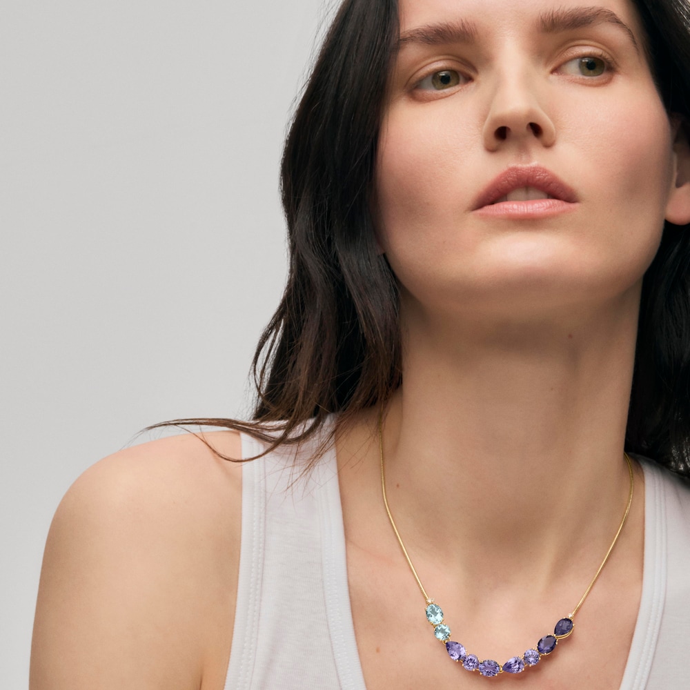 Złoty Naszyjnik z niebieskimi kamieniami szlachetnymi i diamentami TOUS ATELIER