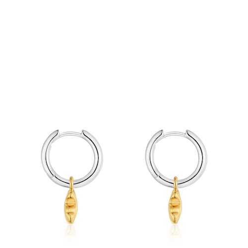 Pendientes de aro motivo oso bicolor Icon Metal