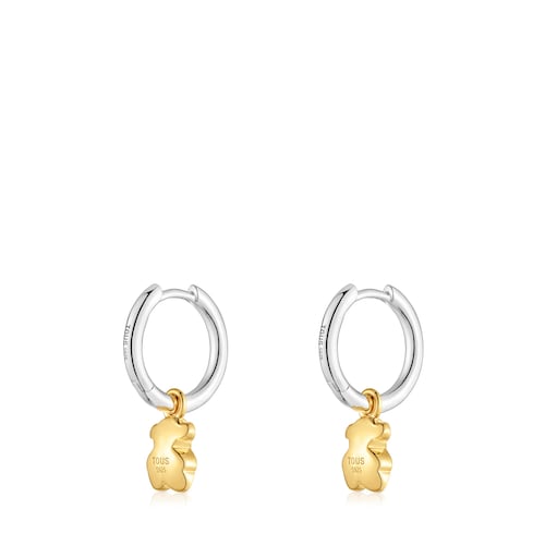 Pendientes de aro motivo oso bicolor Icon Metal