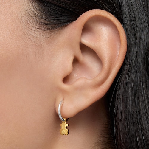 Pendientes de aro motivo oso bicolor Icon Metal