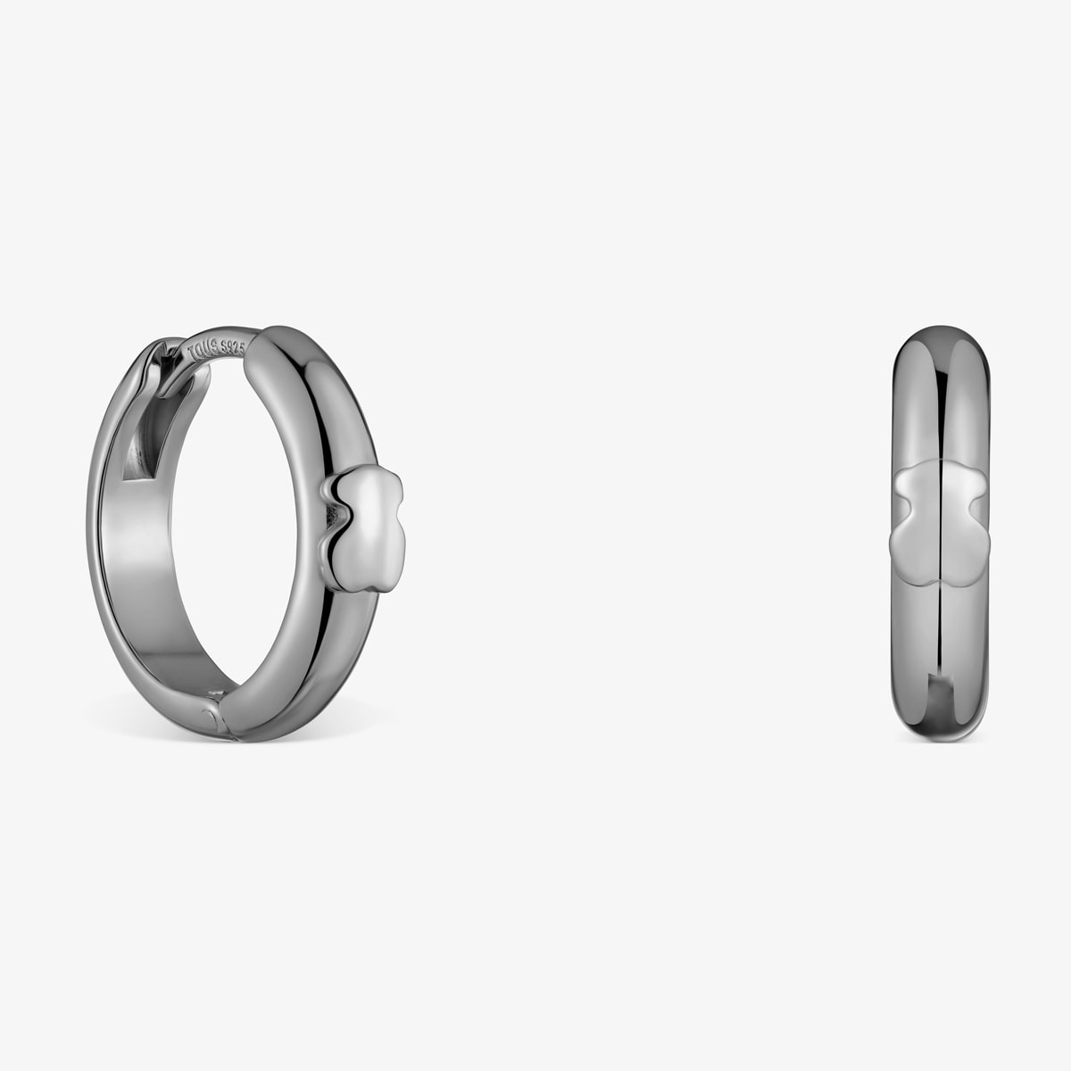 Tous - Pendientes Aro Con Oso De Plata Dark Silver 12 Mm Tous Basics - Negro