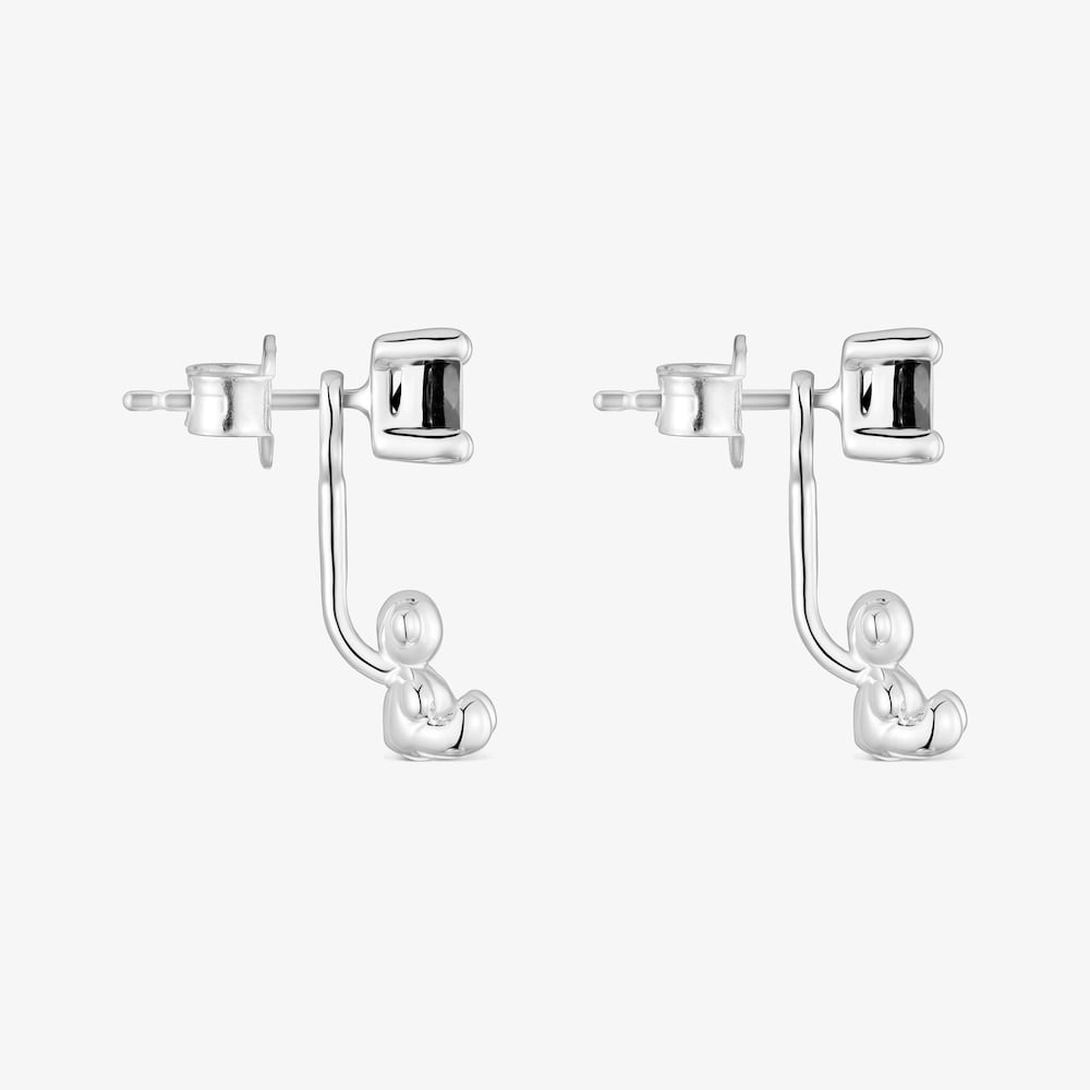 Aretes cortos oso de plata y espinela negra Cachito M&iacute;o