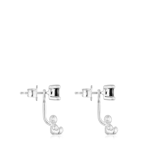 Aretes cortos oso de plata y espinela negra Cachito Mío