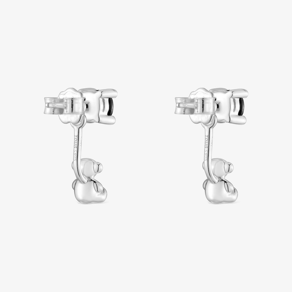 Aretes cortos oso de plata y espinela negra Cachito M&iacute;o