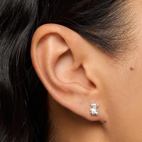 Aretes oso de plata y espinela negra Cachito Mío