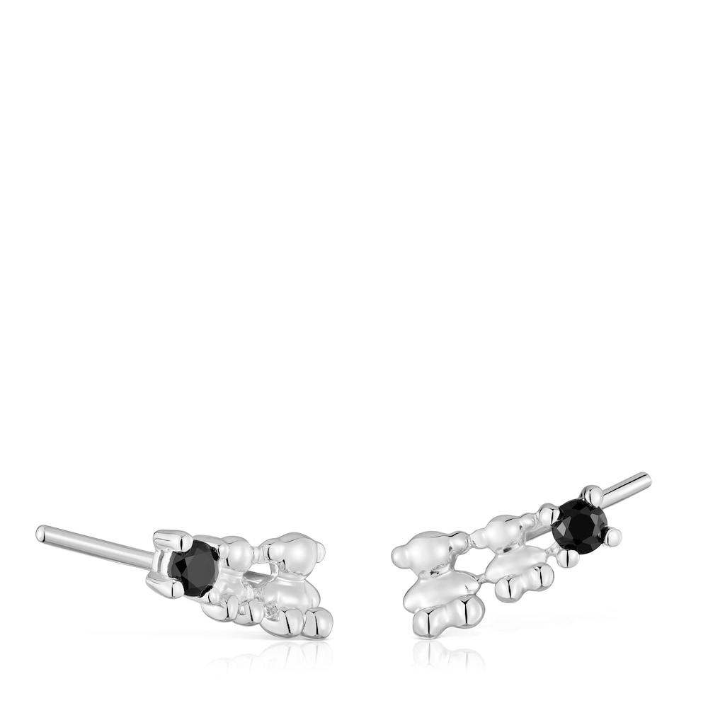 Aretes trepadores con oso de plata y espinela negra Cachito Mío image number 0