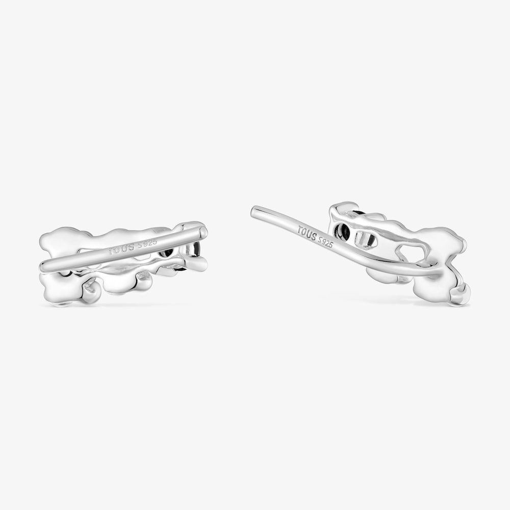 Aretes trepadores con oso de plata y espinela negra Cachito M&iacute;o