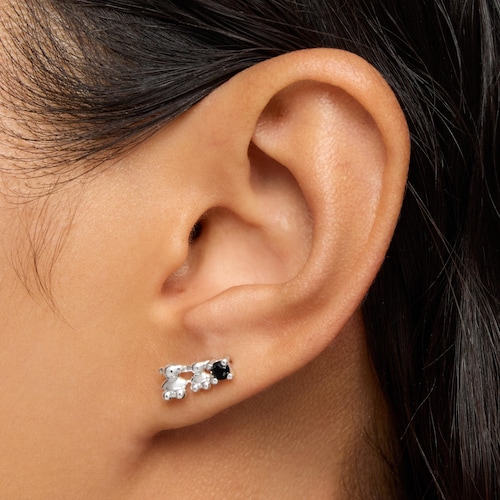 Aretes trepadores con oso de plata y espinela negra Cachito Mío