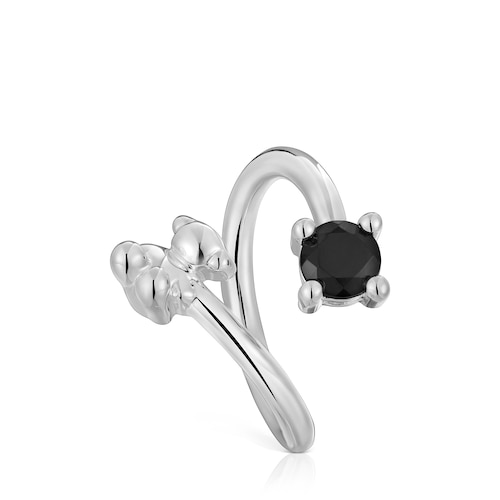Anillo abierto espiral con oso de plata y espinela negra Cachito Mío