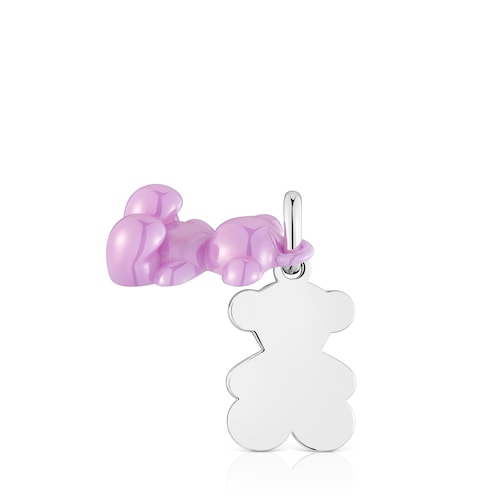 Dije doble oso de plata y cer&aacute;mica lila Bold Bear