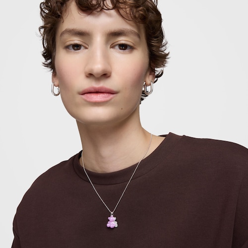 Colgante doble oso de plata y cerámica lila Bold Bear