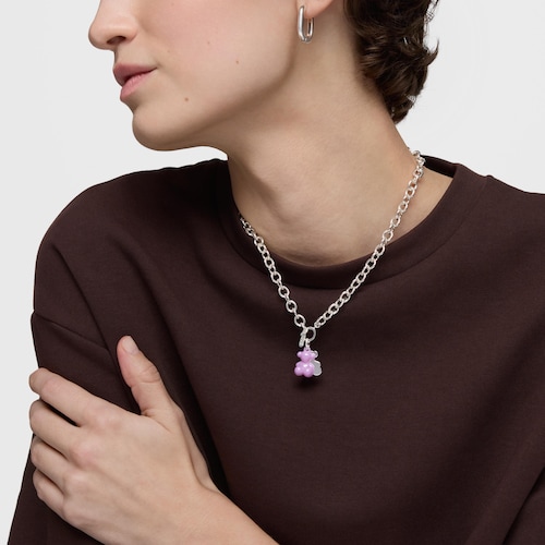 Colgante doble oso de plata y cerámica lila Bold Bear