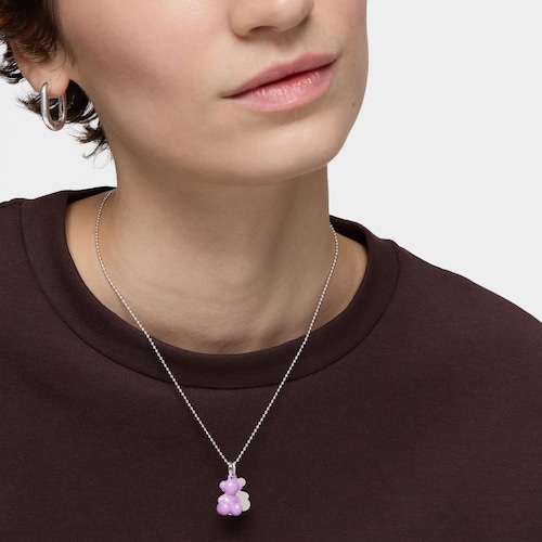 Colgante doble oso de plata y cerámica lila Bold Bear