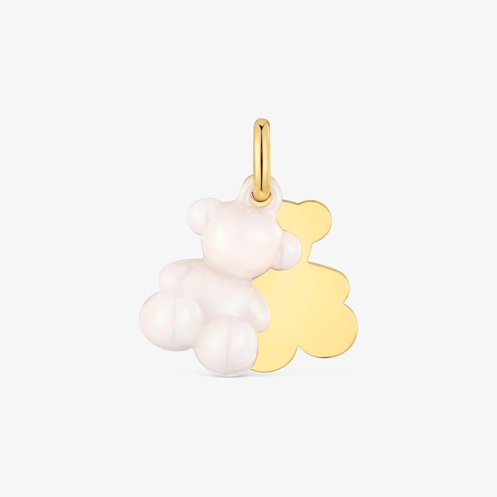 Colgante doble oso con ba&ntilde;o de oro 18 kt sobre plata y cer&aacute;mica blanca Bold Bear