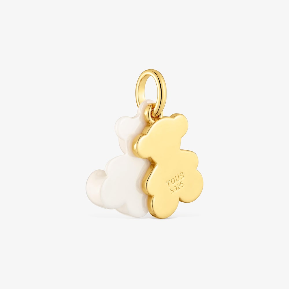 Colgante doble oso con ba&ntilde;o de oro 18 kt sobre plata y cer&aacute;mica blanca Bold Bear