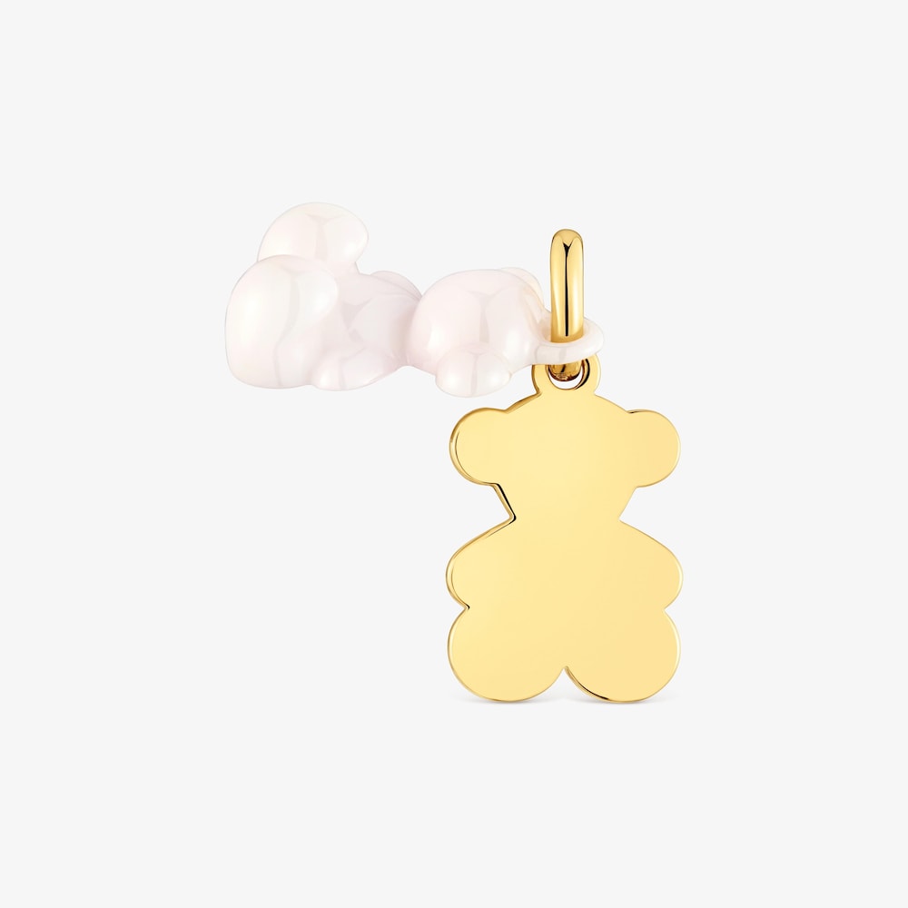 Colgante doble oso con ba&ntilde;o de oro 18 kt sobre plata y cer&aacute;mica blanca Bold Bear